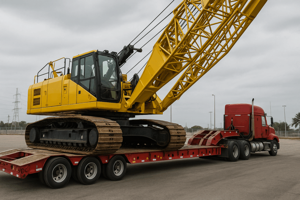 Transporting crane with our lowbed trailers.