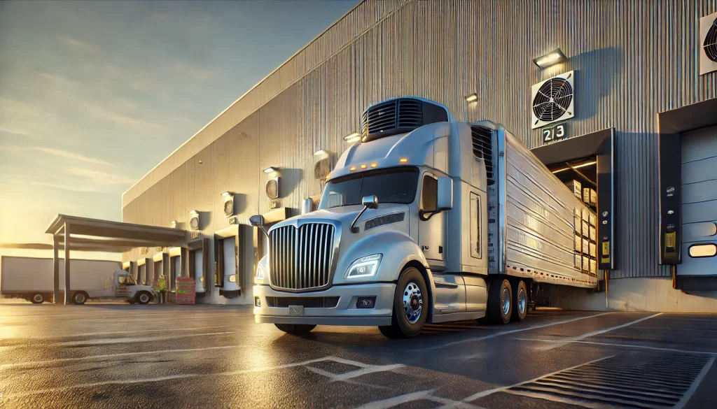Reefer Truck standing at warehouse